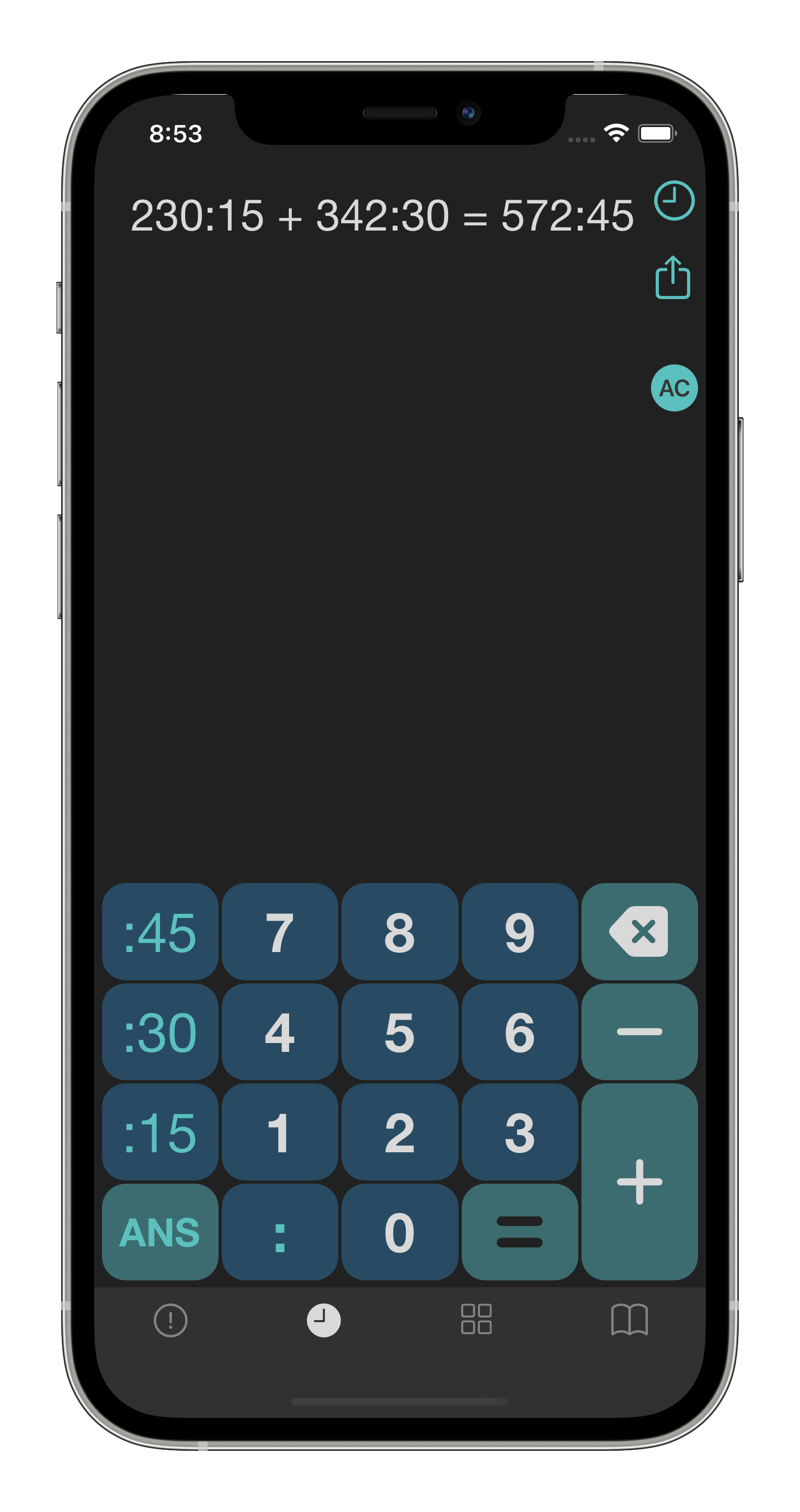 Time calculation screen